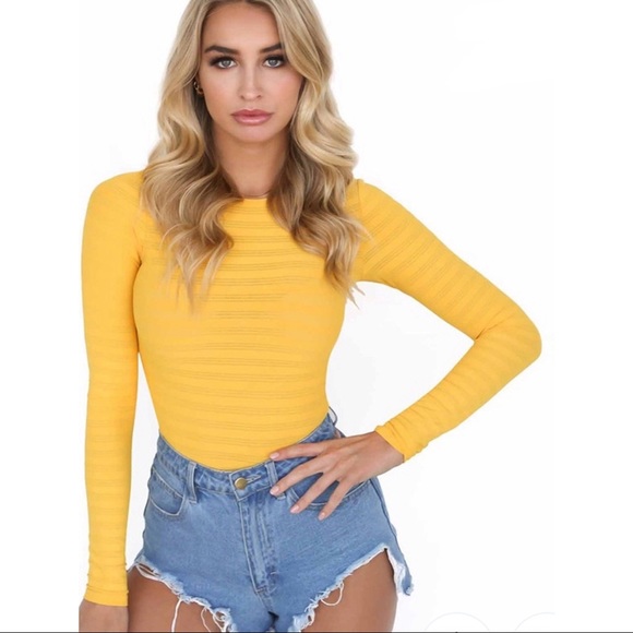Tops - Yellow Gold Long Sleeve Body Suit